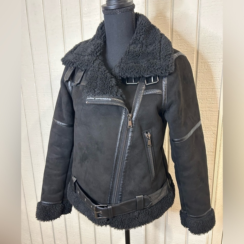 Zara Faux Suede Biker Moto Double Faced Jacket, size XS.
